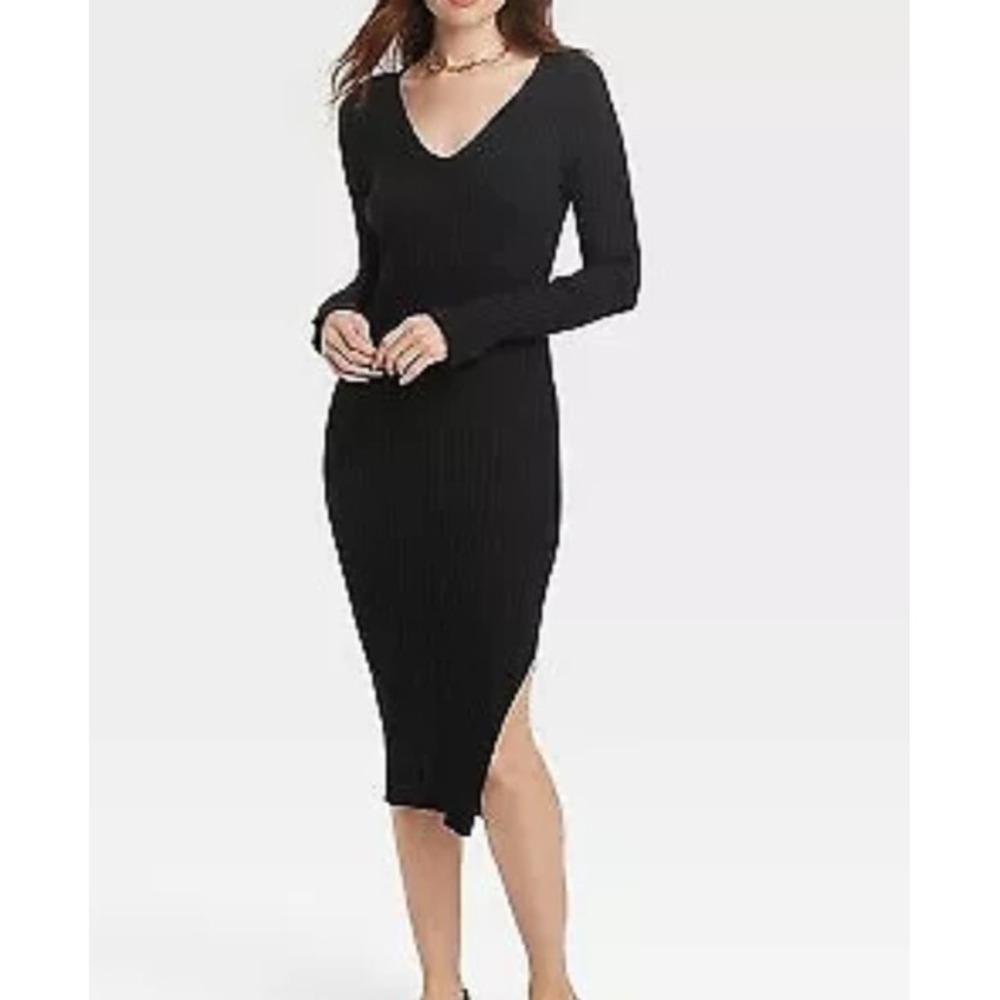 Women's Long Sleeve Sweater Dress - A New Day Black XL $35